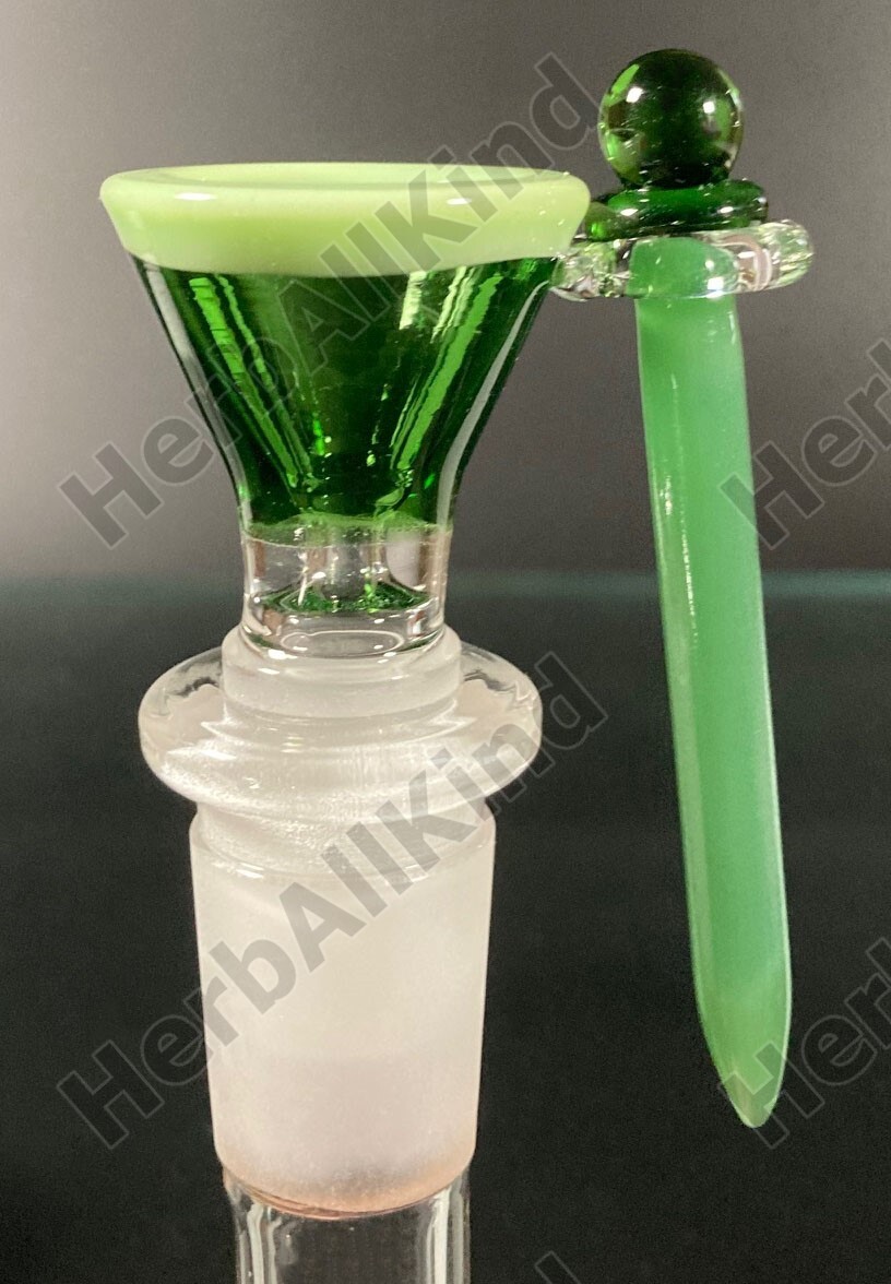 14mm Male Green Glass Funnel Bowl w Poker Wand & Clear Holder Loop Key Lime