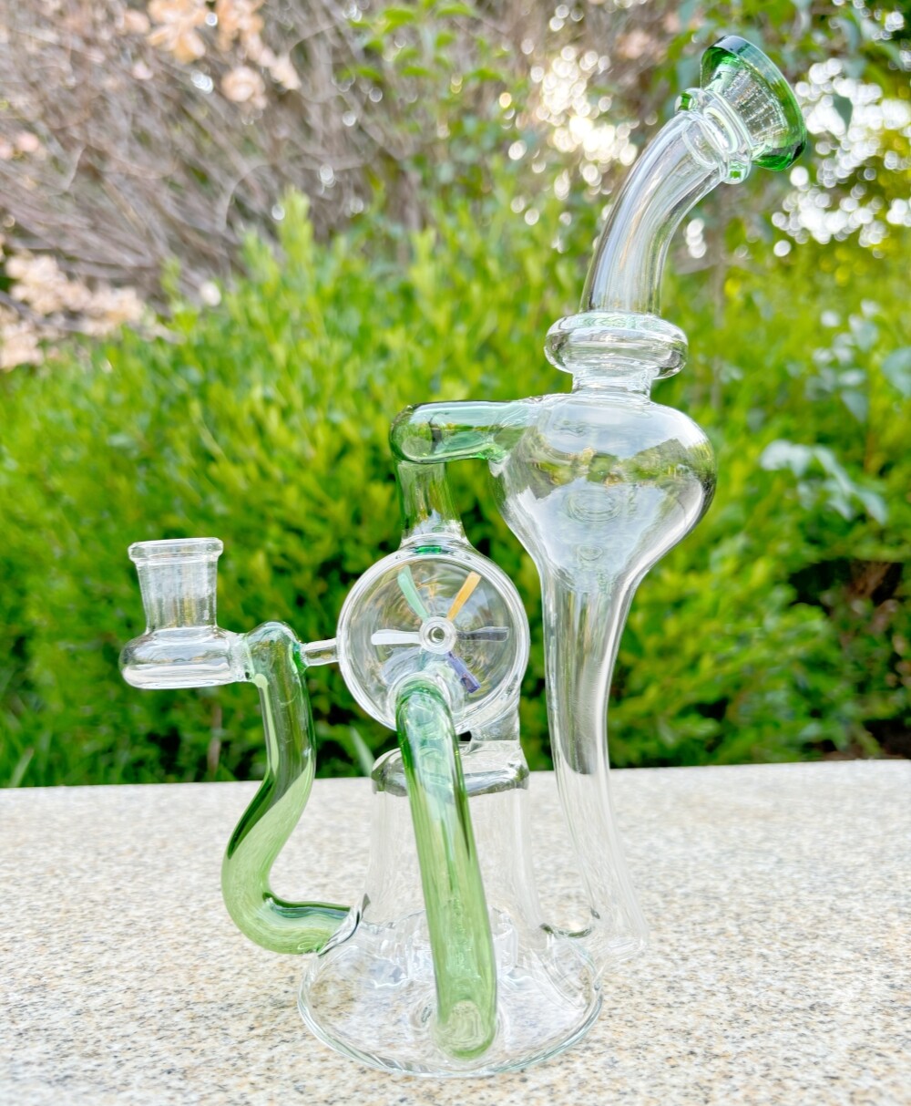 9&Prime; Glass Bong Windmill Spin Water Pipe Hookah Recycler Bubbler W/ Ash Catcher