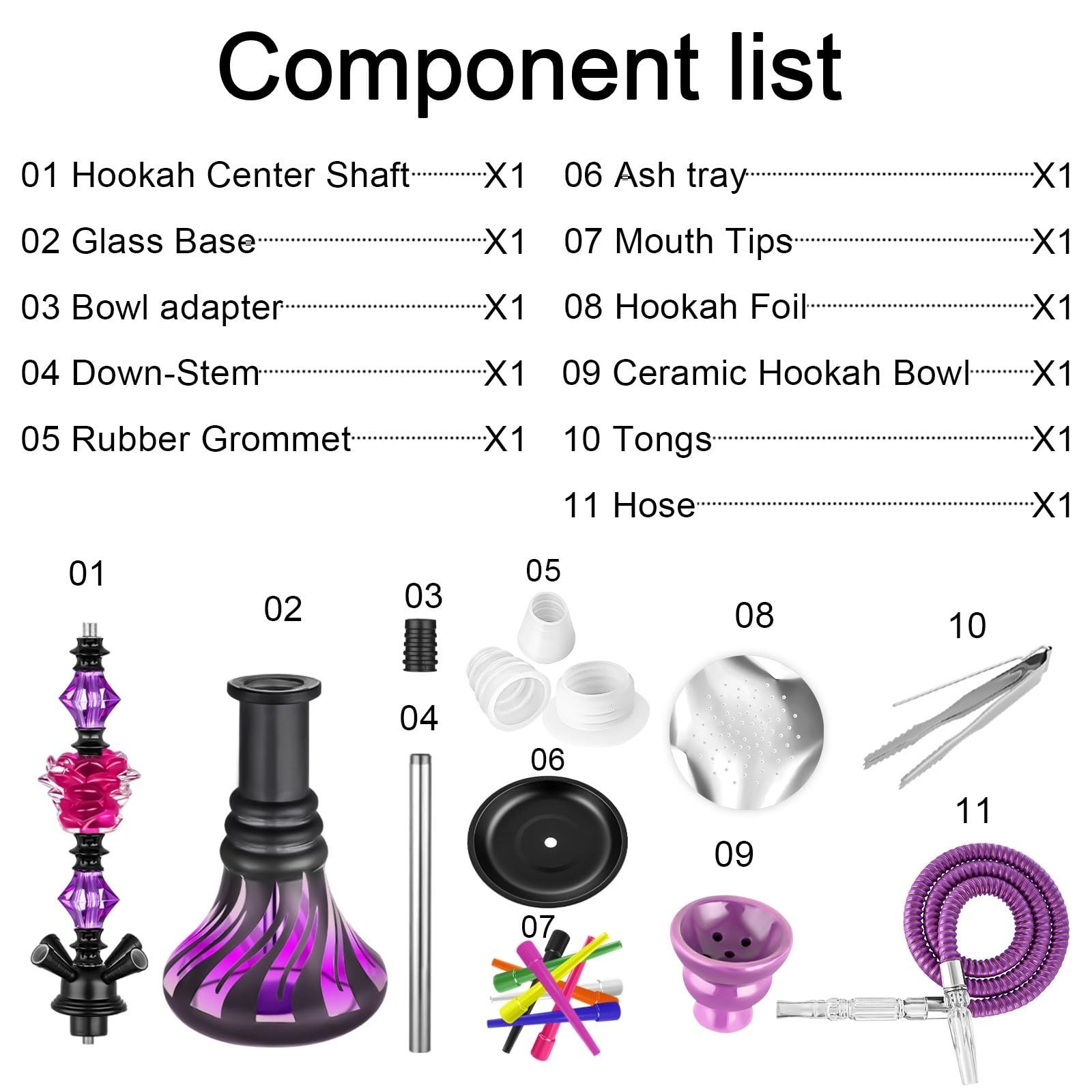 HOKASET 4 Hose Hookah Set 21&Prime; with Ceramic Bowl & Accessories – Deep Purple