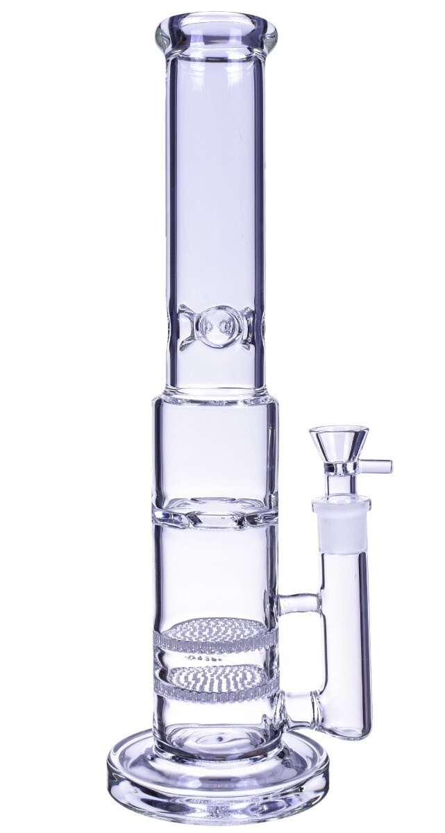 17&Prime; Inch DUAL Honeycomb Perc Bong Big HUGE Cylinder Glass Water Pipe CLEAR *USA*