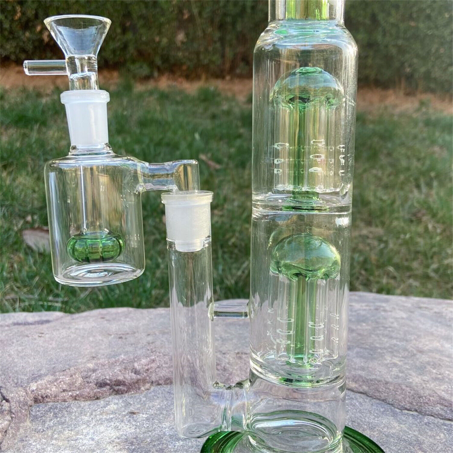 12&Prime; Green Glass Bong Hookah ARM-TREE PERC Water Pipe &14mm Ash Catcher USA Stock
