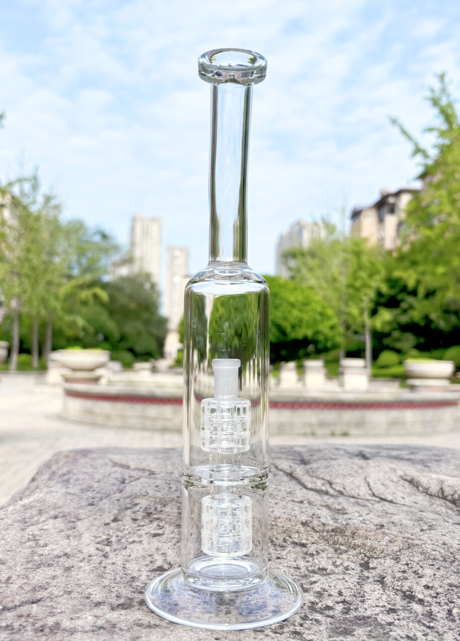 10&Prime; Premium Glass Bong Double Matrix Perc Recycler Water Pipe Hookah Bubbler