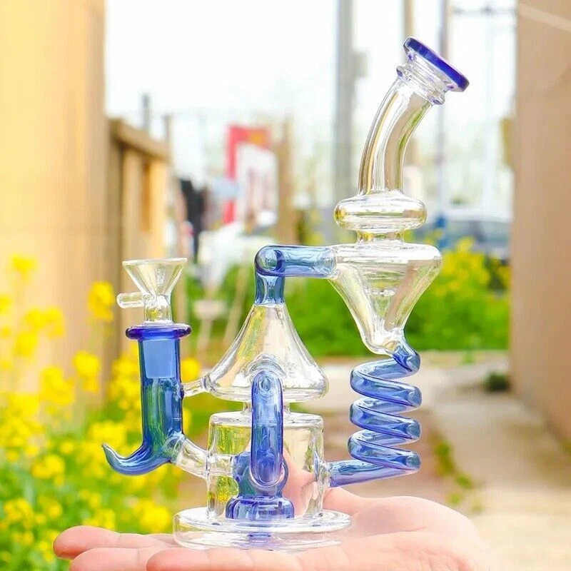 Blue 8.6&Prime; Glass Bong Recycler Tornado Smoking Water Pipe Hookah USA Stock 4/20