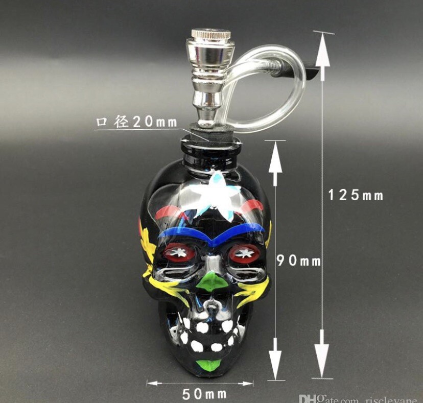1 X Best glass pipe colourful skull head glass bong shape popular Hookah Shisha