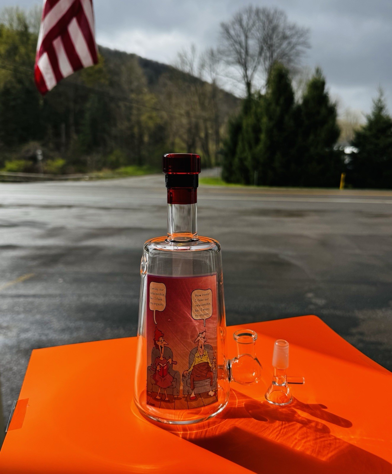 🔥Premium Glass Water Pipe 8”🔥Pink Accent Bottle Style🔥Unique Cartoon Design🔥