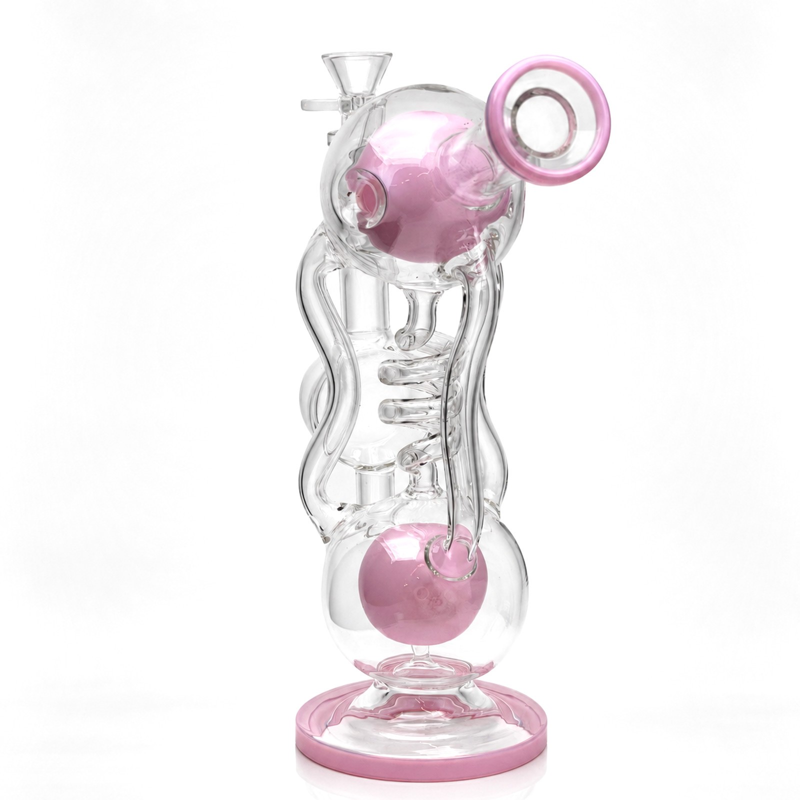 10.5&Prime; Pink Twin Orb Coil Recycler Bong Glass Water Pipe Smoking Hookah 14mm Bowl
