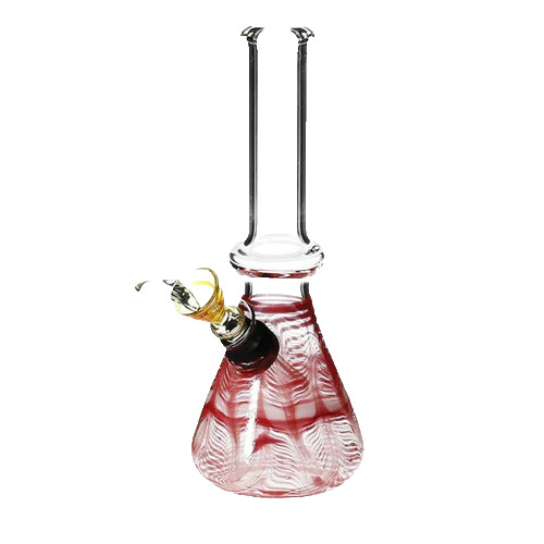 Wrap & Rake Ring Beaker Glass Water Pipe w/ Slider Bowl | Red | 7&Prime;