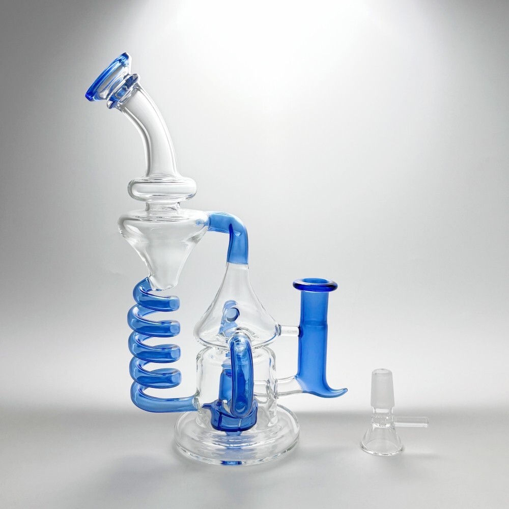 Blue 8.6&Prime; Glass Bong Coil Tornado Recycler Water Pipe Smoking Hookah Percolator