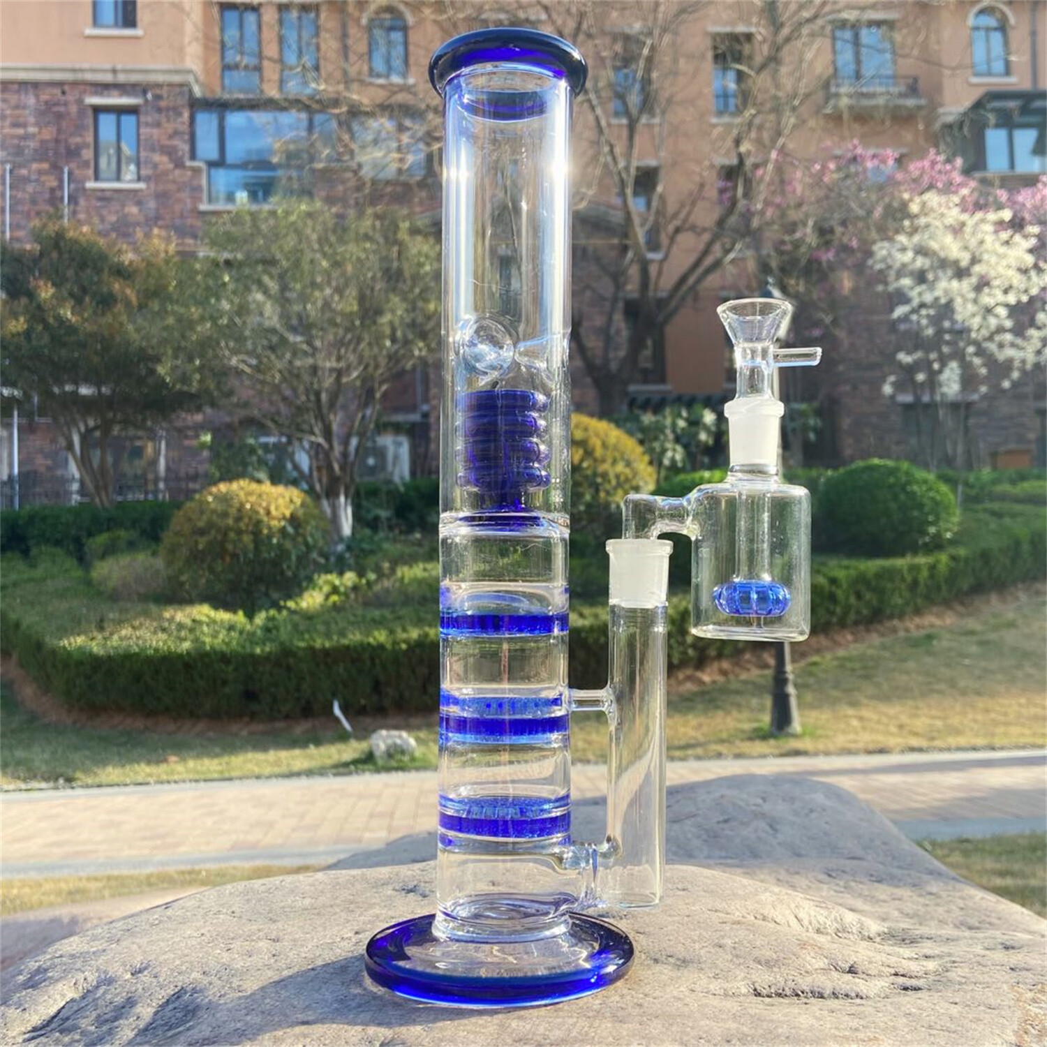 Blue 12.6 » Glass Honeycomb Filter Bong Smoking Hookah Water Pipe W/Ash Catcher
