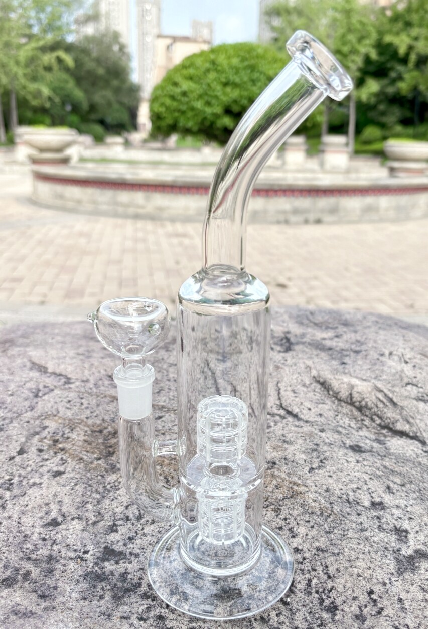 10&Prime; Premium Glass Bong Double Matrix Perc Recycler Water Pipe Hookah Bubbler