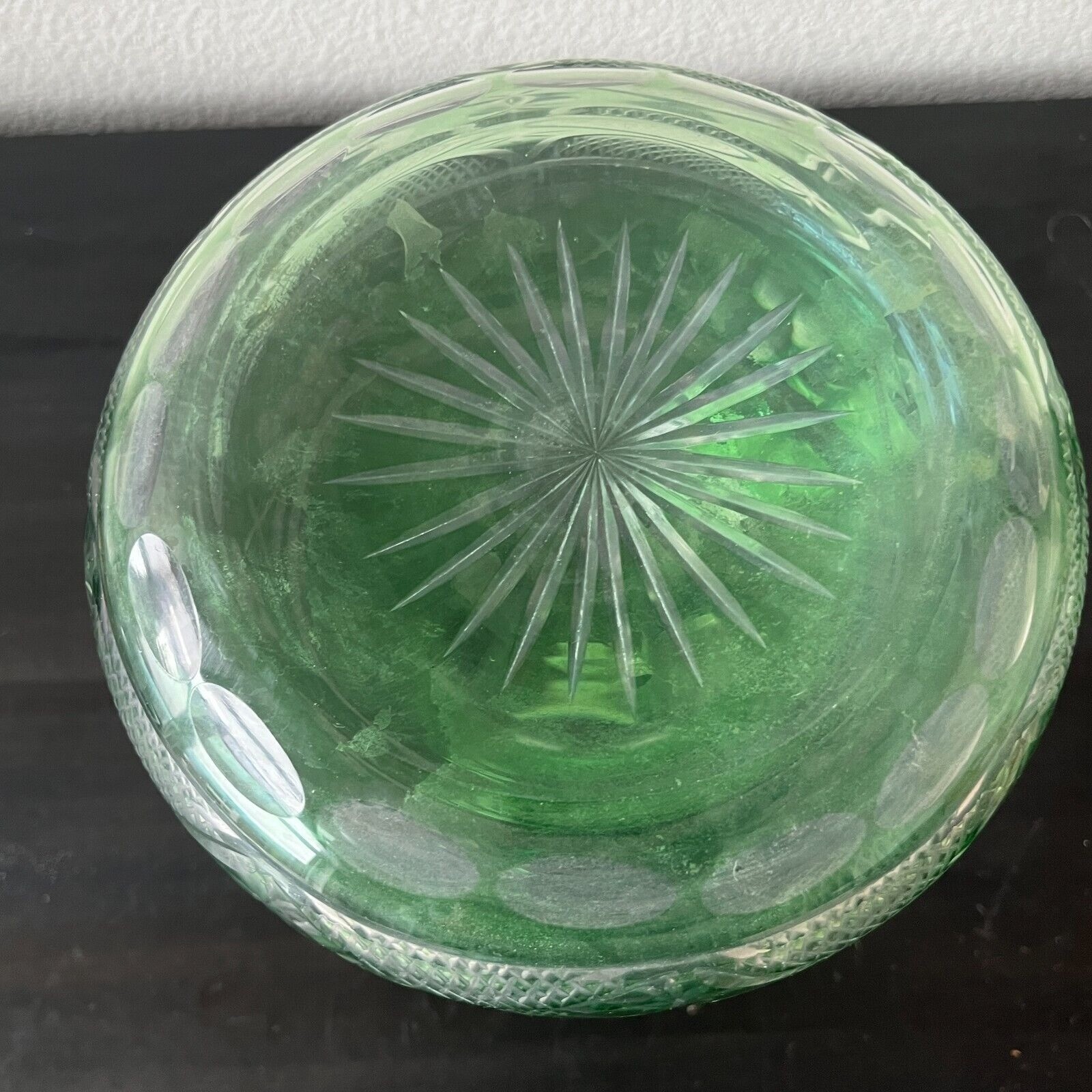 Crystal Hookah Base Green Cut to Clear Glass 8&Prime; Tall