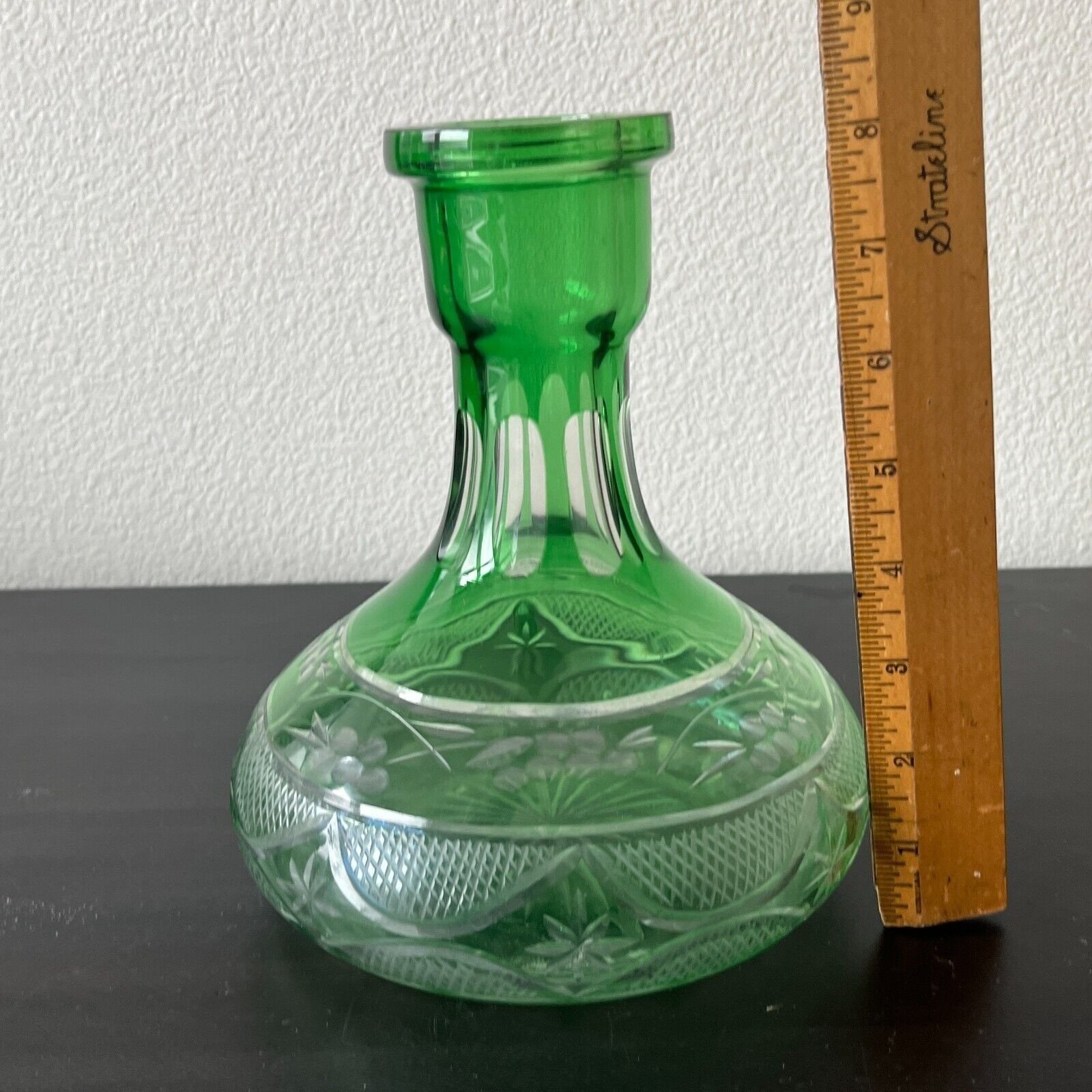 Crystal Hookah Base Green Cut to Clear Glass 8&Prime; Tall