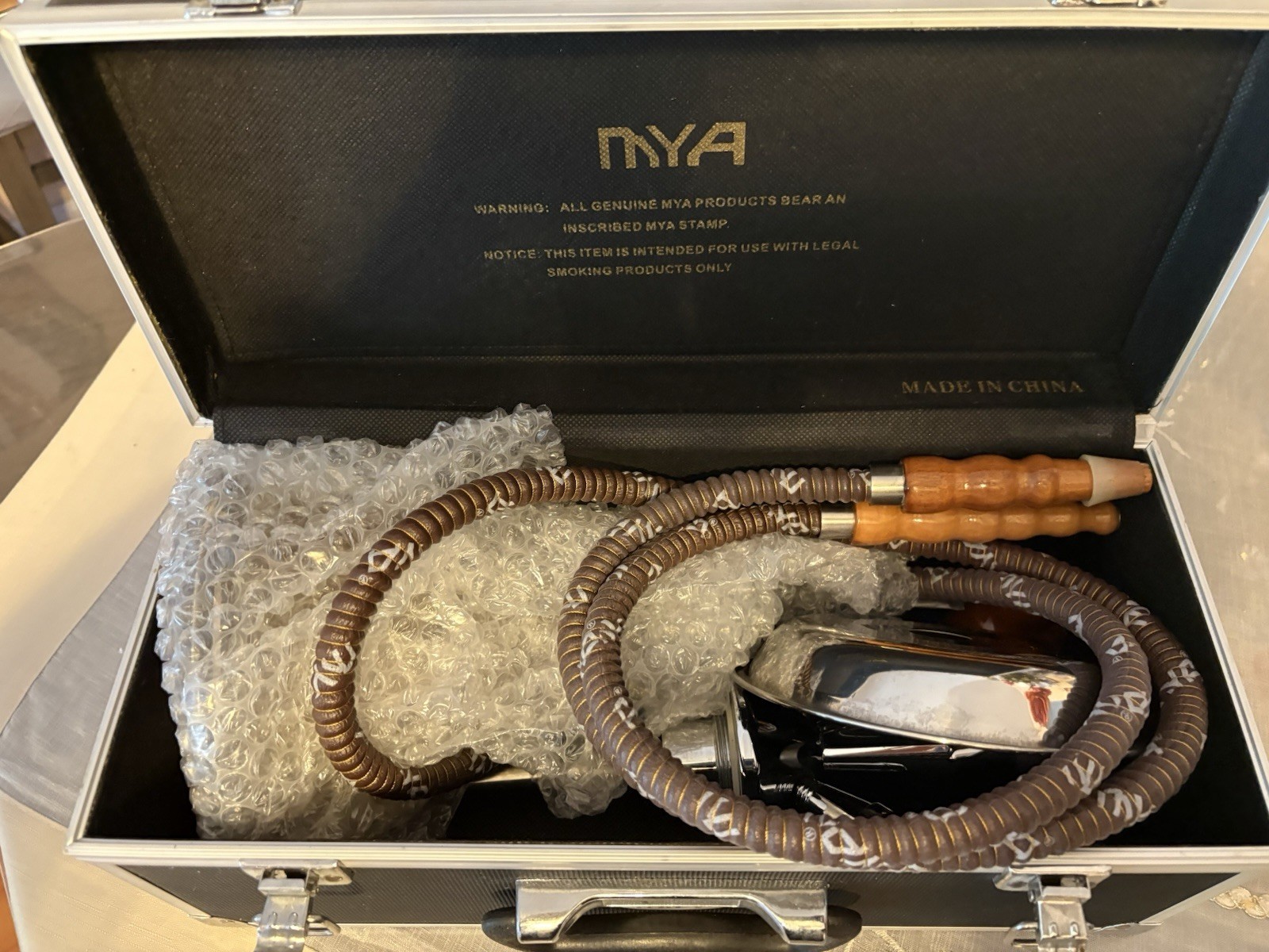 MYA Hookah Set w/ Hose, Bowl, Tray & Carrying Case, Made in China