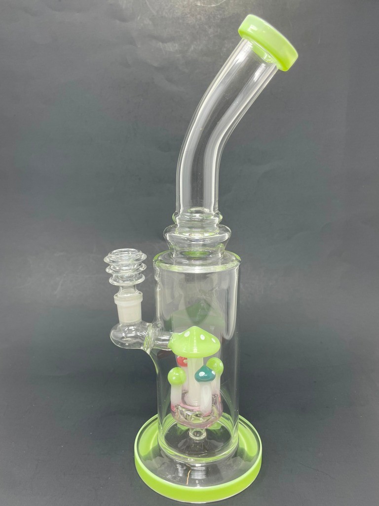 Hookah Water Pipe Glass 12&Prime; Lime Green Mushroom Percolator Beaker Tobacco Bong