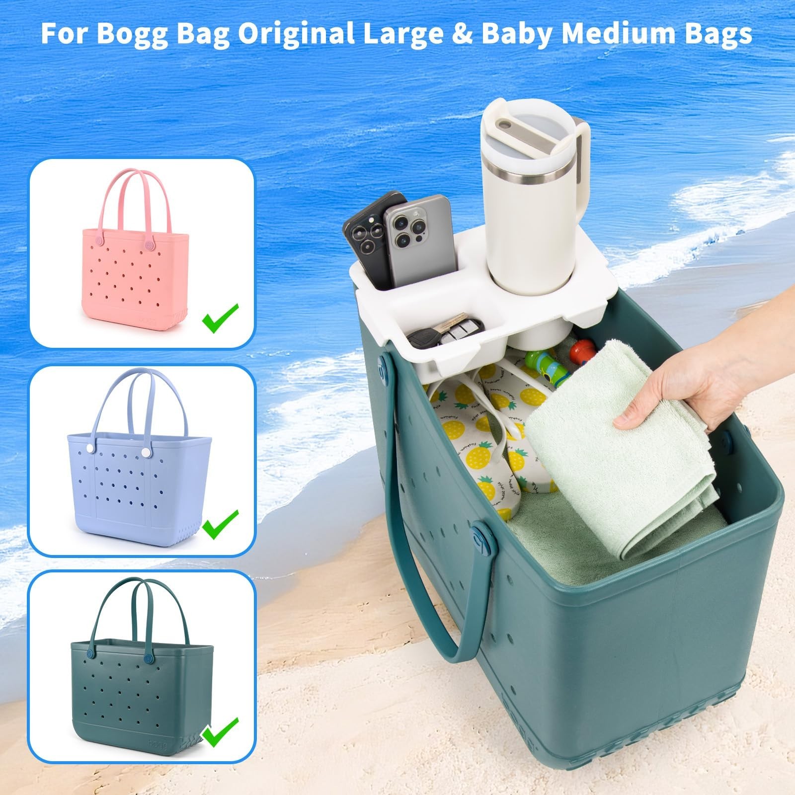 Topper Tray for Bogg Bag Accessories, Universal Beach Bag Cup Holder for Bogg…