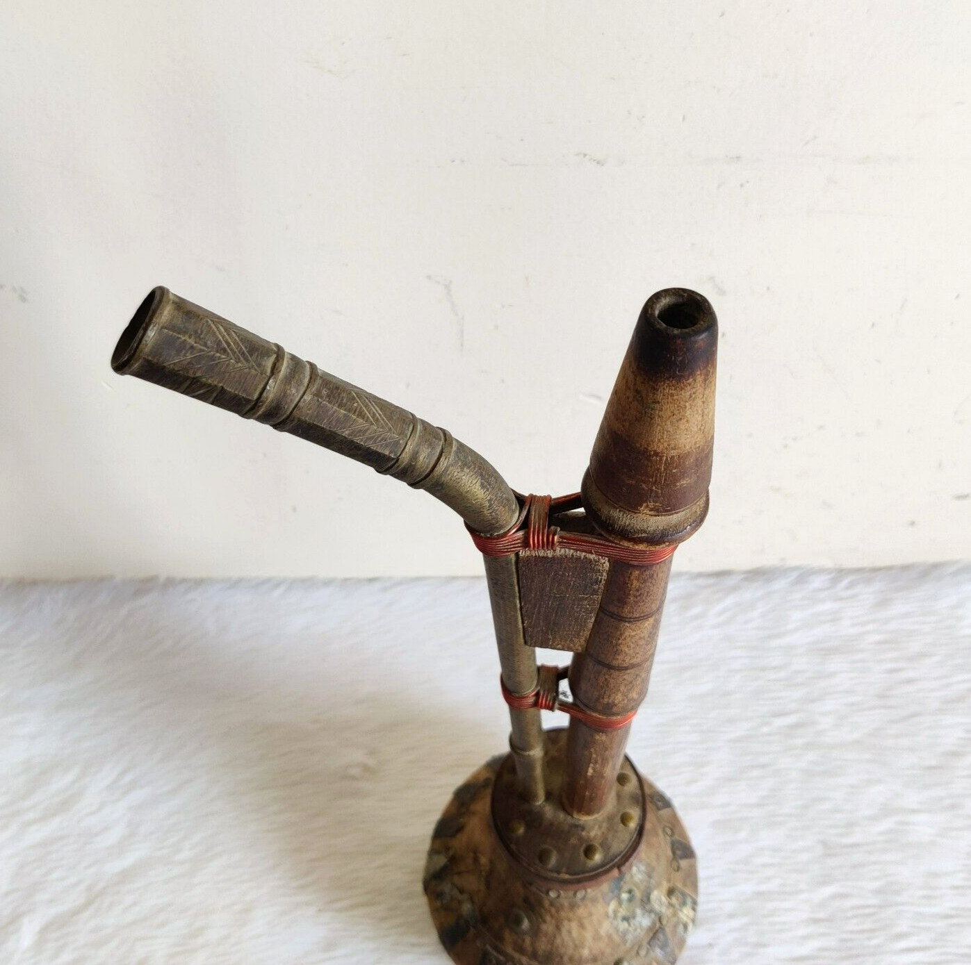 1920s Vintage Handcrafted Wooden Brass Pipe Traditional Hukkah Collectible WD909