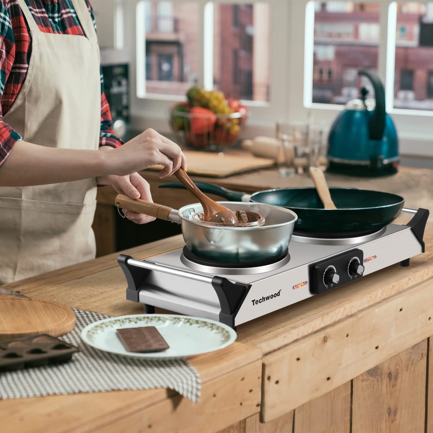 Hot Plate, Techwood Double Burner for Cooking, 1800W Countertop Electric Stov…