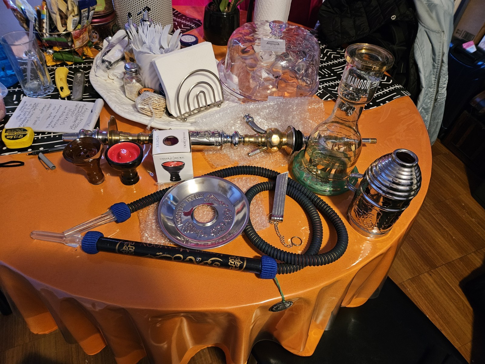 Khalil Maamoon Hookah Set w/ Carry Bag, Glass Base, Hose, Tray & Bowls