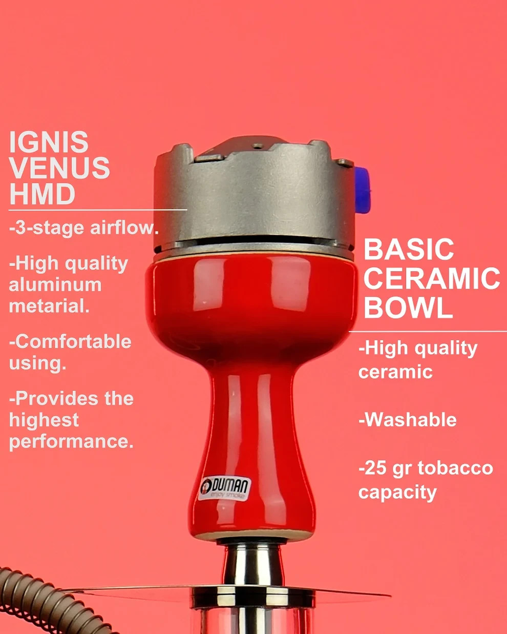 ODUMAN N4 Midi GLASS Stainless Steel Shisha Hookah, Bowl Ignis Tong Nargile SET