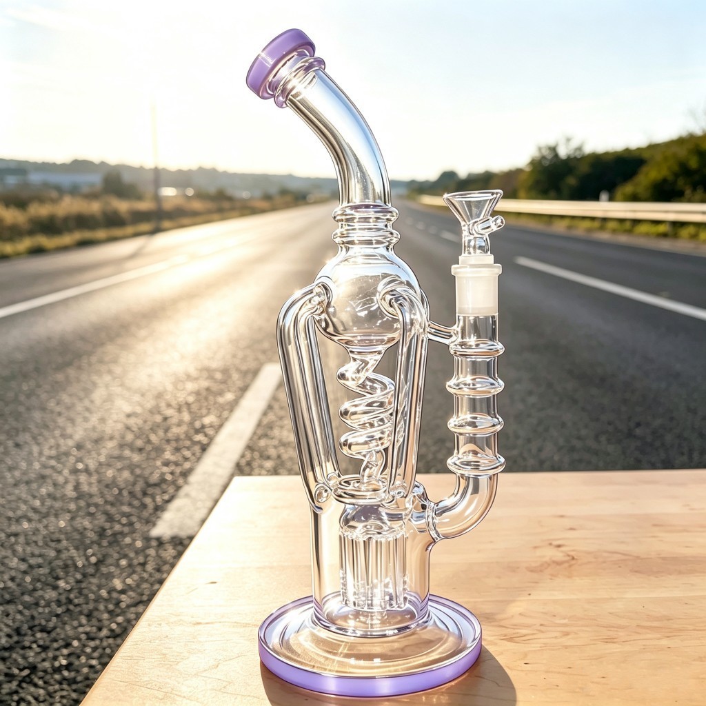 lavender Coil Recycler rig arms tree bong Glass Water pipe 13&Prime; Smoking smooth