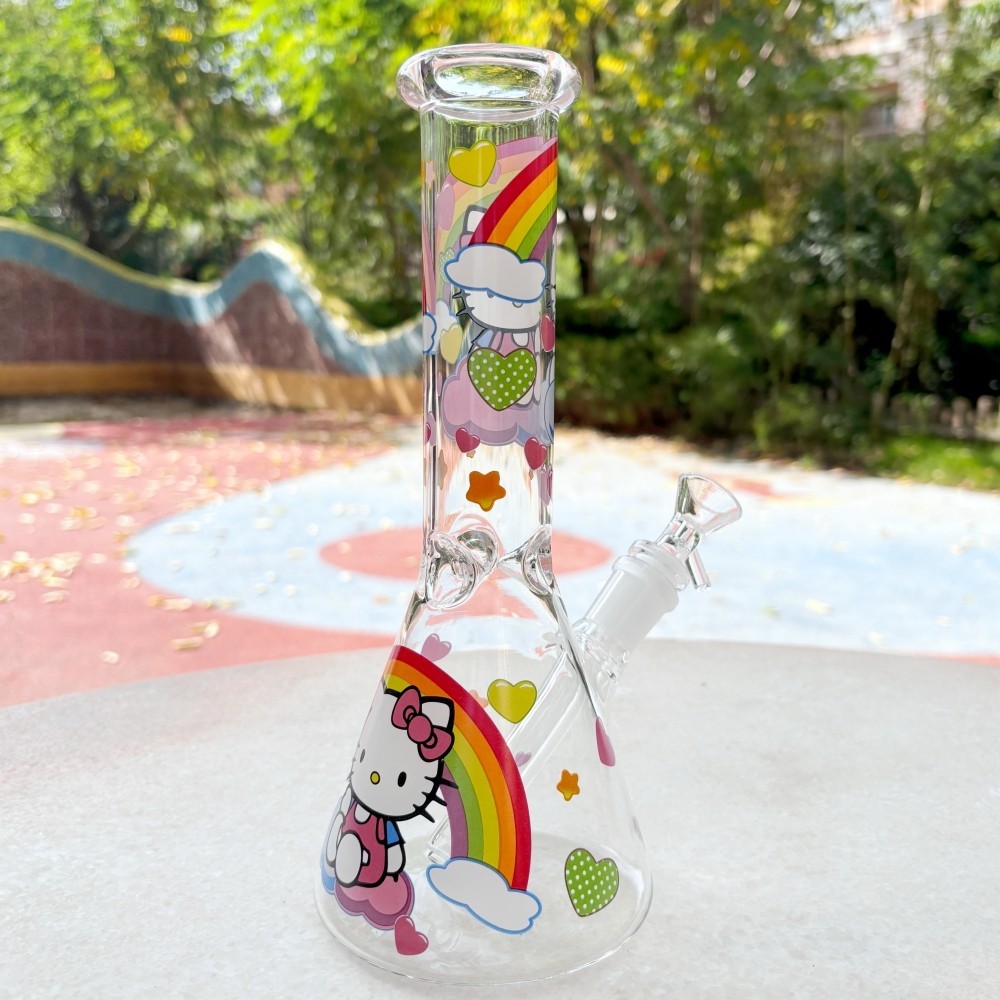 Kawaii 10 » Kitty Rainbow Sticker Glass Bong Beaker Water Pipe Smoking Hookah