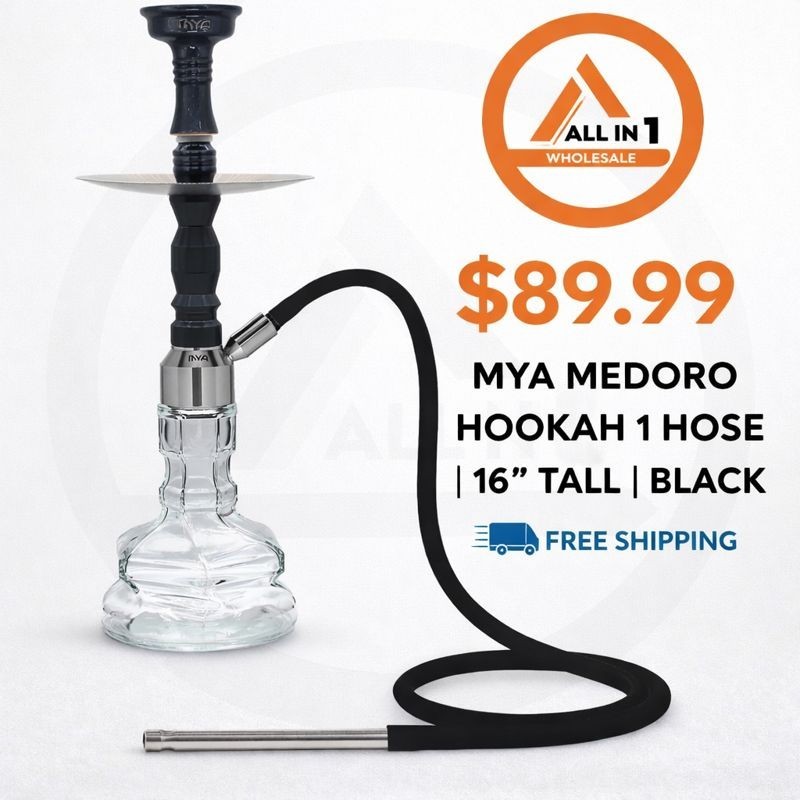 MYA MEDORO HOOKAH 1 HOSE | 16” TALL | BLACK | FREE SHIPPING