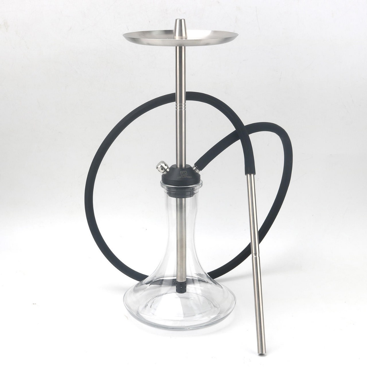 Stainless Steel Hookah Shisha Set w/ Glass Base, Tray, Hose & Mouthpiece