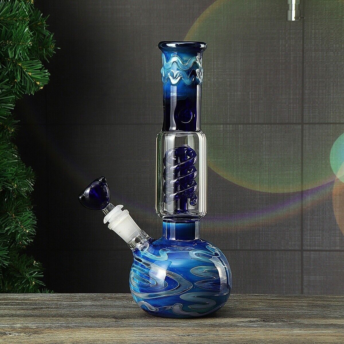 11&Prime; Galaxy Blue Space Glass Bong Water Pipe Smoking Hookah Bubbler W/Blue Bowl