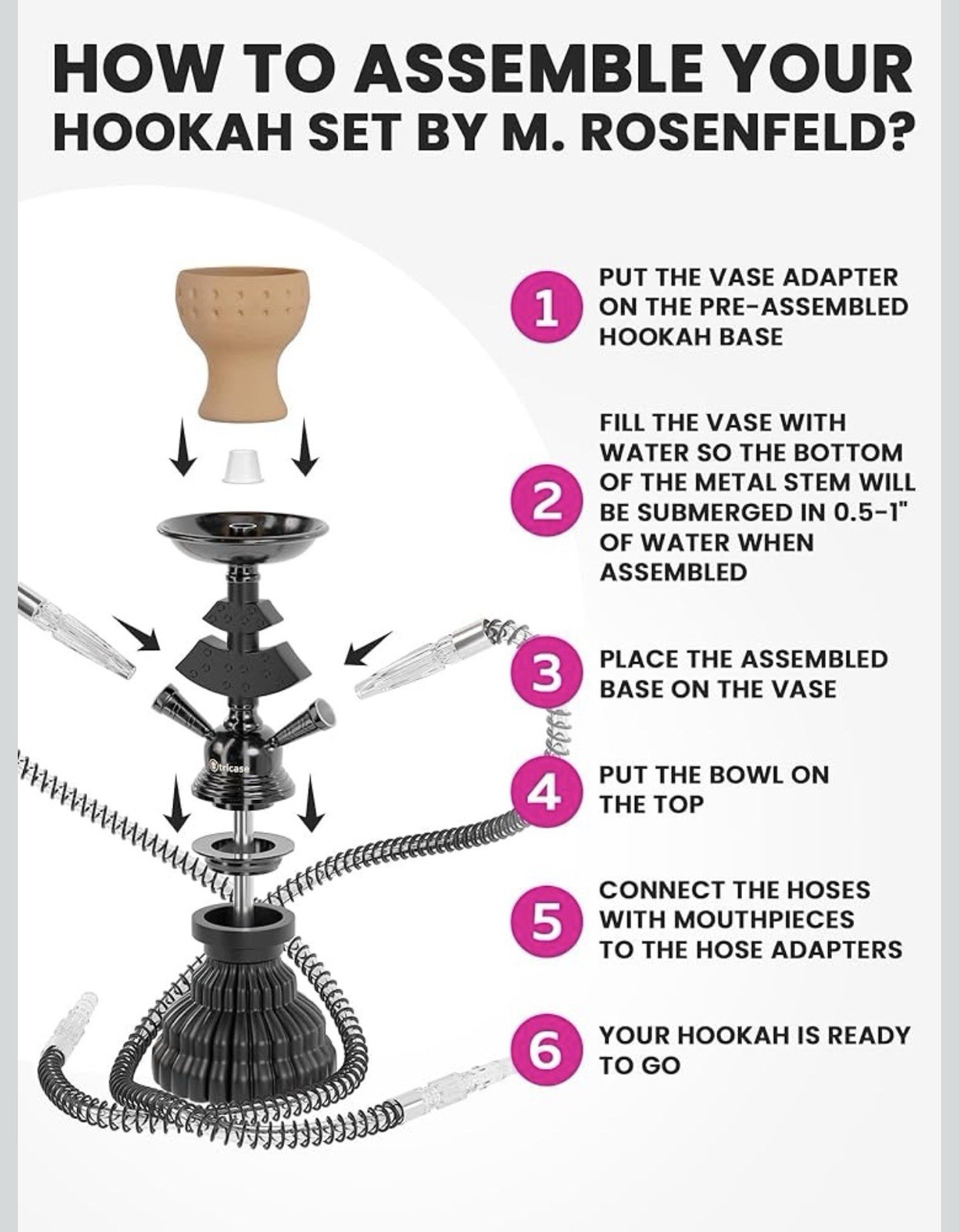 Pink Hookah Set 2 Hose Hookah – LilOne 12” Pink Sisha Set with Prepunched Foil