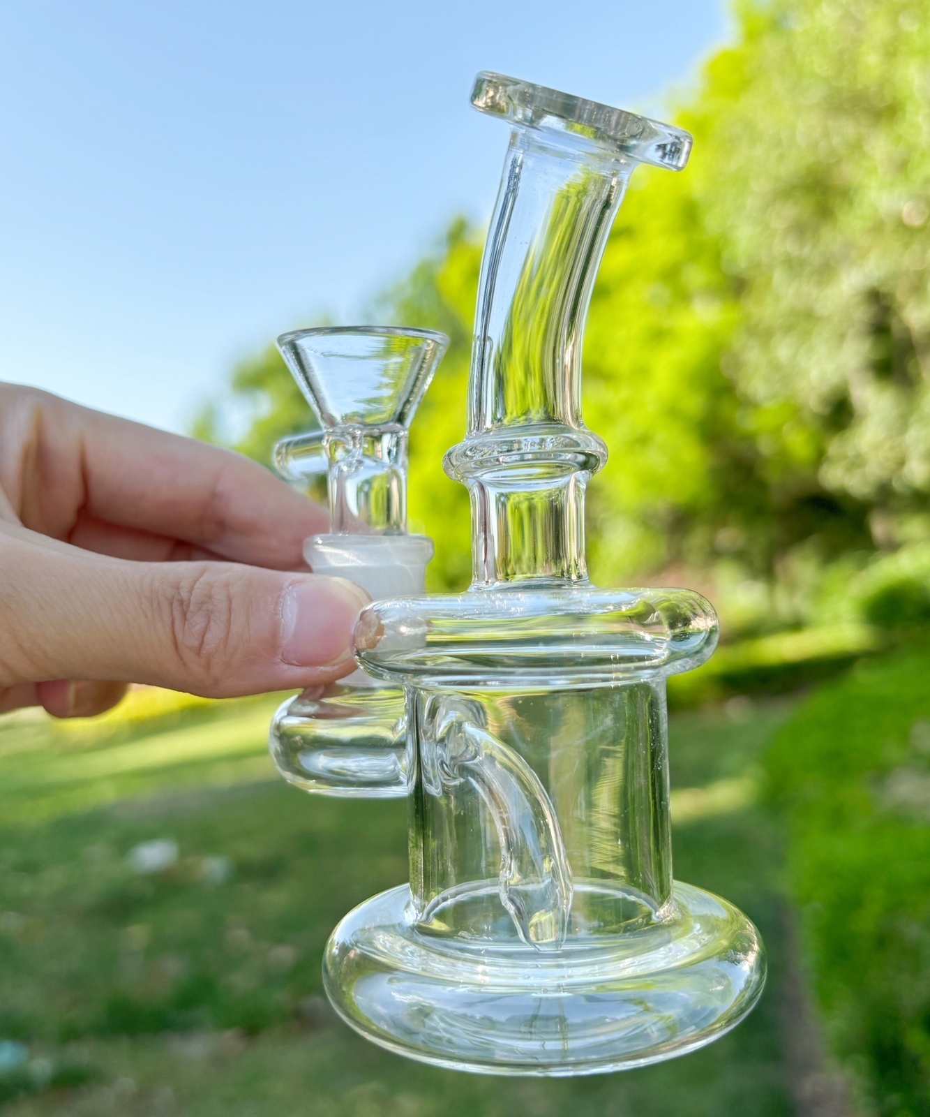 Clear 5&Prime; Mini Glass Bong Diffused Percolator Water Pipe Hookah Bubbler w/Bowl