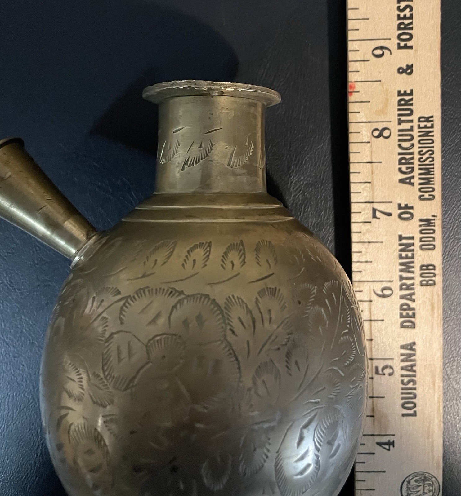 Vintage Brass Hookah Base Engraved Palm Fronds And Flowers. Small Flower Vase
