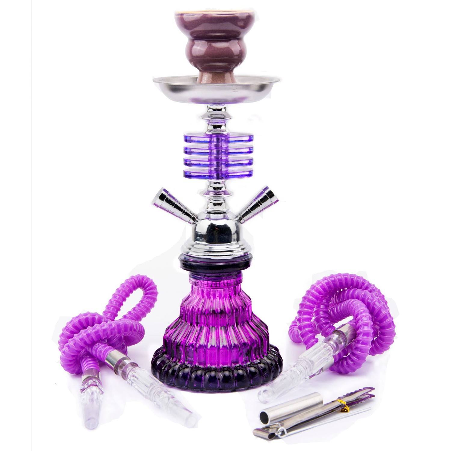 4 Layer Glass Hookah Set Shisha Double Hose Portable Bowl Smoking Kit Gift…..