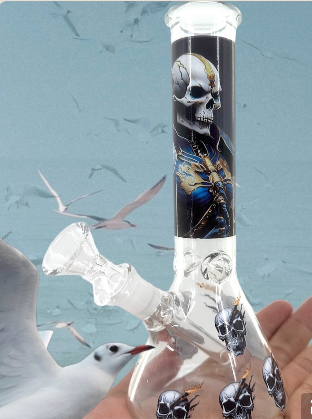 Best 8&Prime; Hookah Skull Cartoon Clear Water Glass Bong Shisha Tobacco Smoking Pipes