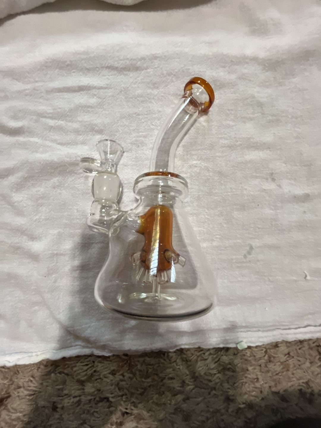Clear and Amber Glass Mini Beaker Piece with Multi-Slit Perc