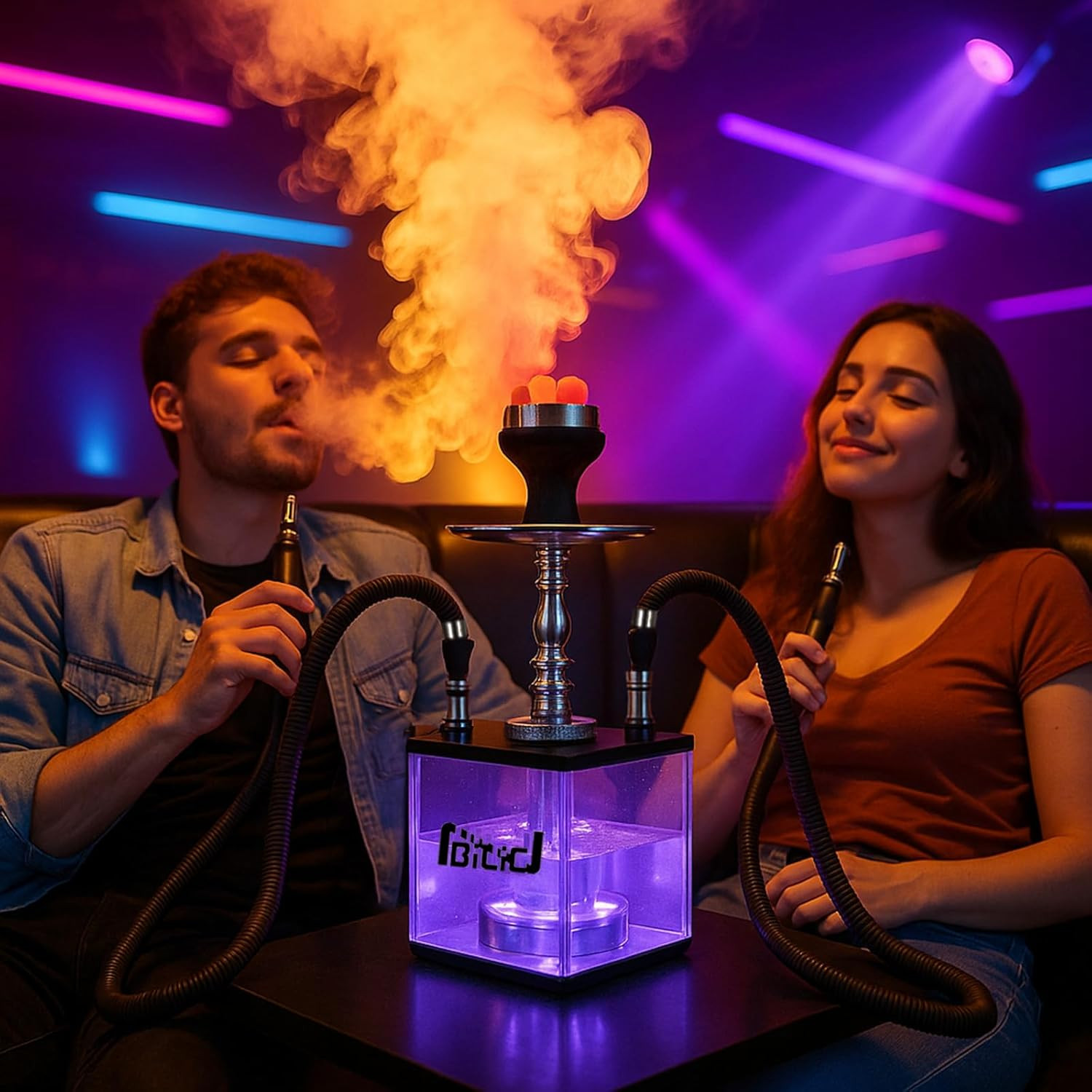 Acrylic Cube 2 Hose Shisha Large Hookah Set with Everything Included Large Clou