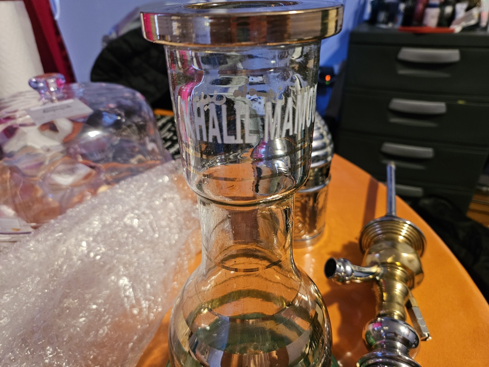 Khalil Maamoon Hookah Set w/ Carry Bag, Glass Base, Hose, Tray & Bowls