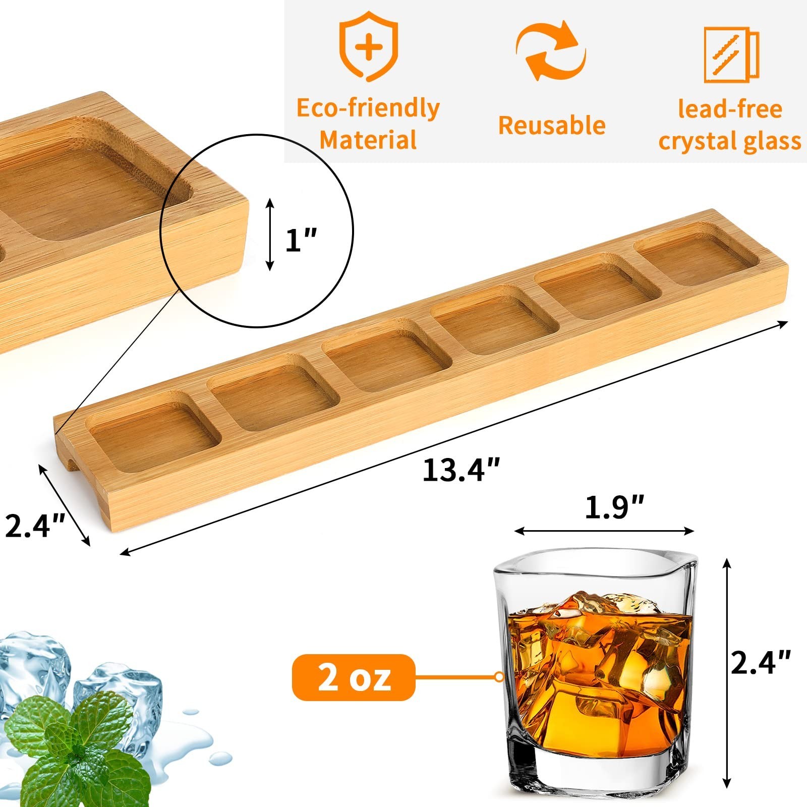 Shot Glass Set – 2oz/60ml Set of 6 Shot Glass Tray Holder Set Thick Base for …