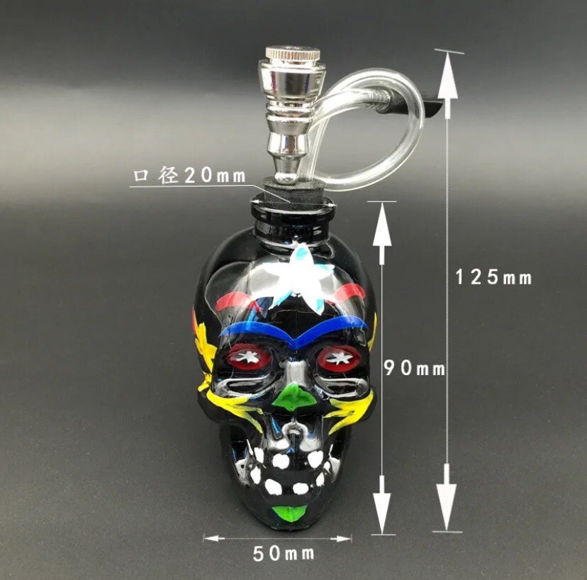 1 X Best glass pipe colourful skull head glass bong shape popular Hookah Shisha