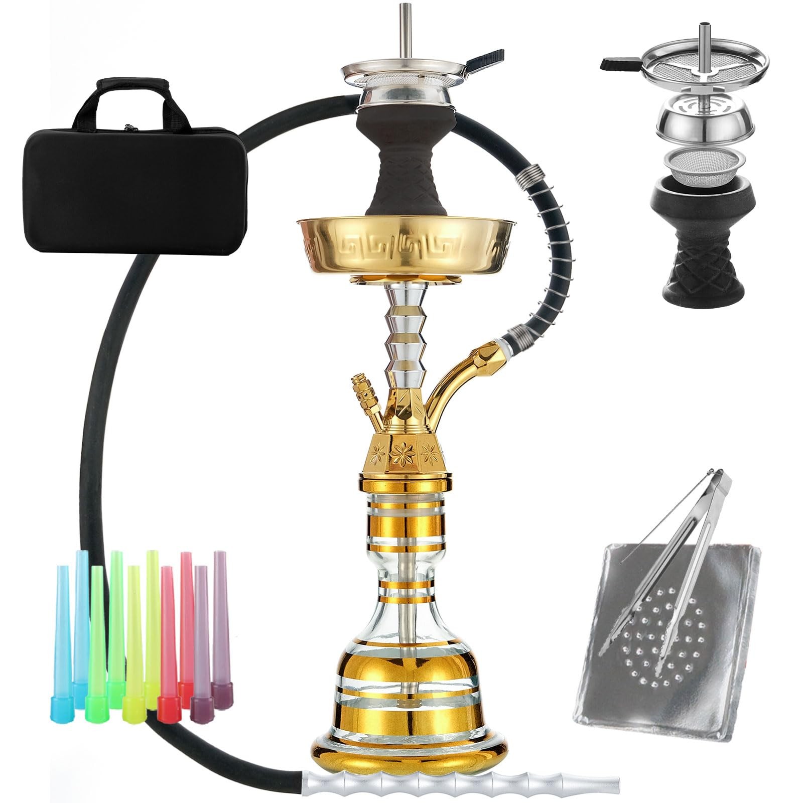 22&Prime; Hookah Set With Everything Portable Shisha Kit with Travel Case Glass Vas…