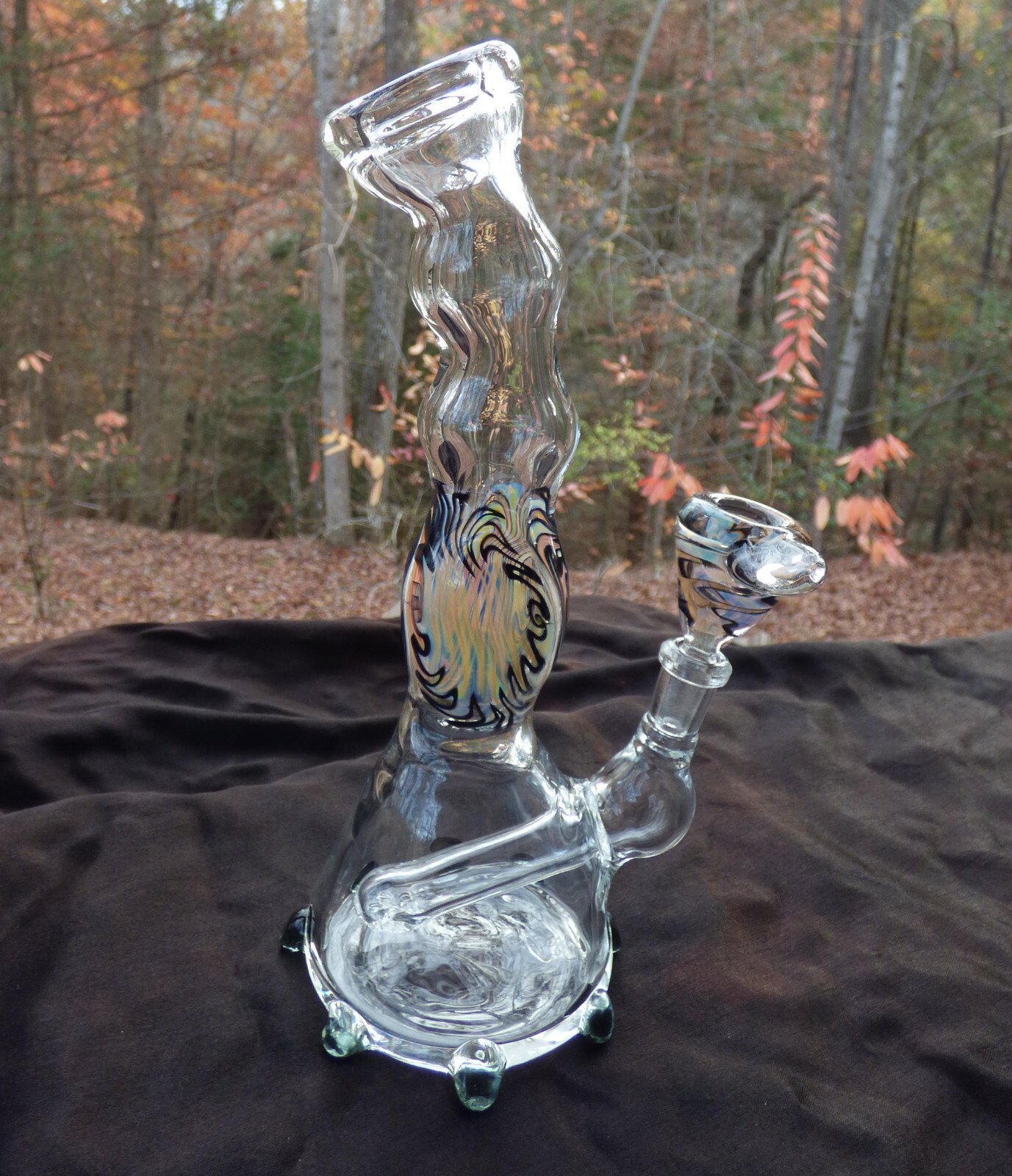 Handblown in USA mini opposing spiral bong. 10mm ground joint 4 hole perc