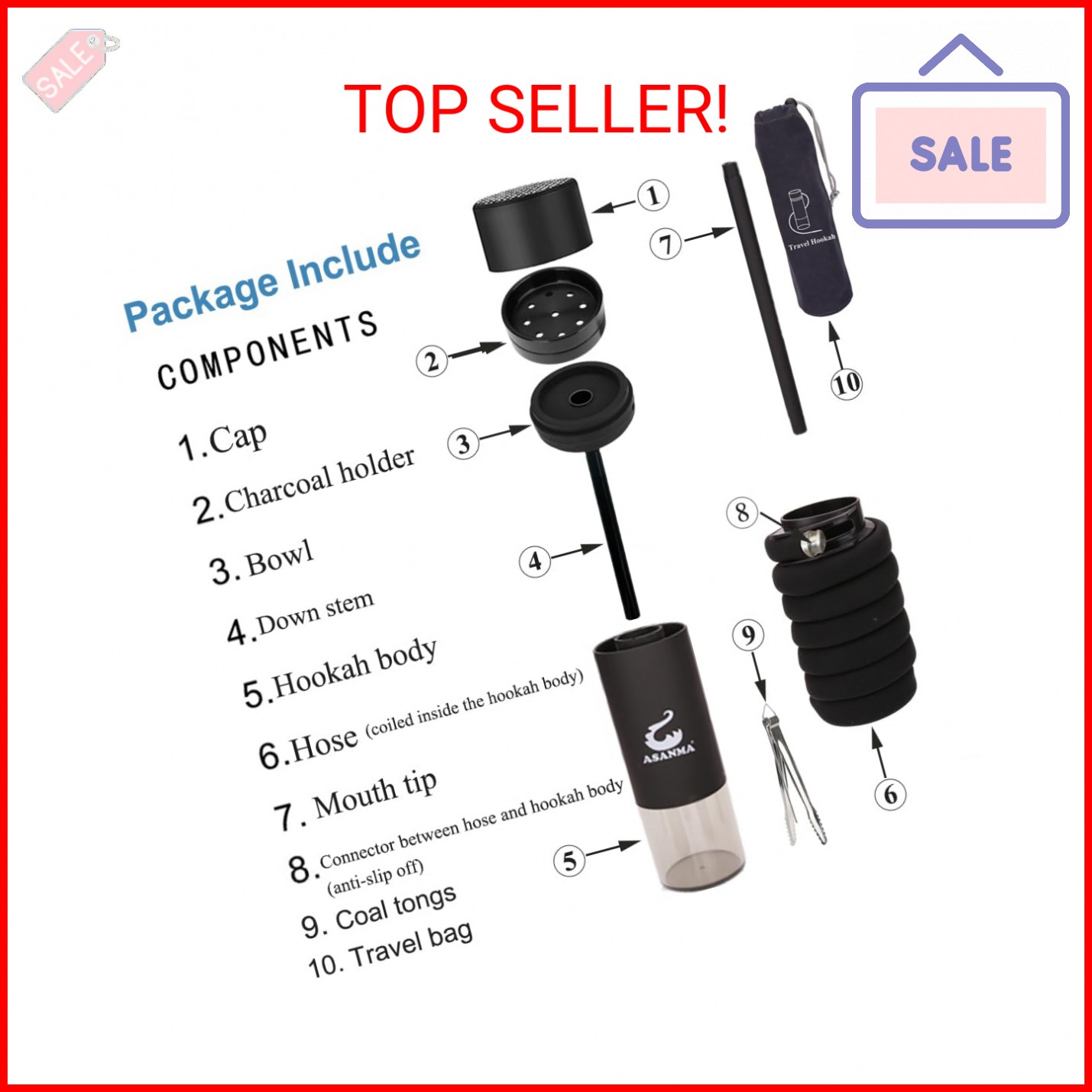 ASANMA Car Hookah, Portable Hookah Set Travel Hookahs Small Mini Hookahs Shisha