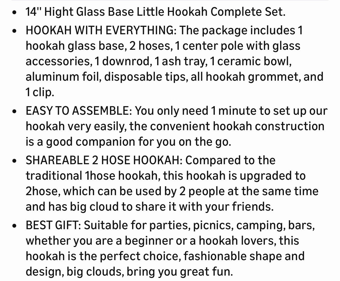 14” Hookah Set 2 Hose Hookah Set with Everything – Modern Shisha Hookah Glass