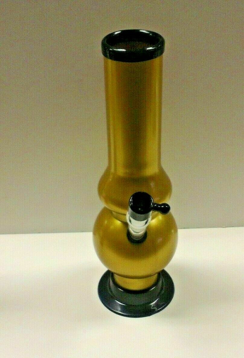 12&Prime; GOLD ACRYLIC BUBBLE BOTTOM HOOKAH WATER PIPE Plastic GLASS ON GLASS BOWL