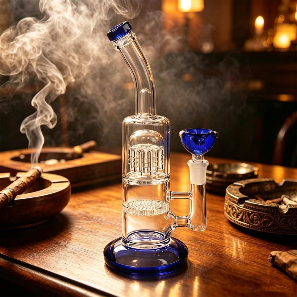 10&Prime; Blue Heavy Glass Bong Shisha Percolate Hookah Water Pipe w/ 14mm Bowl