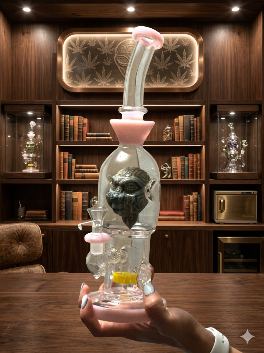 9 Inch Purple&Clear Glass Water Pipe Bong Recycler 14mm Vortex Smoking Bubbler