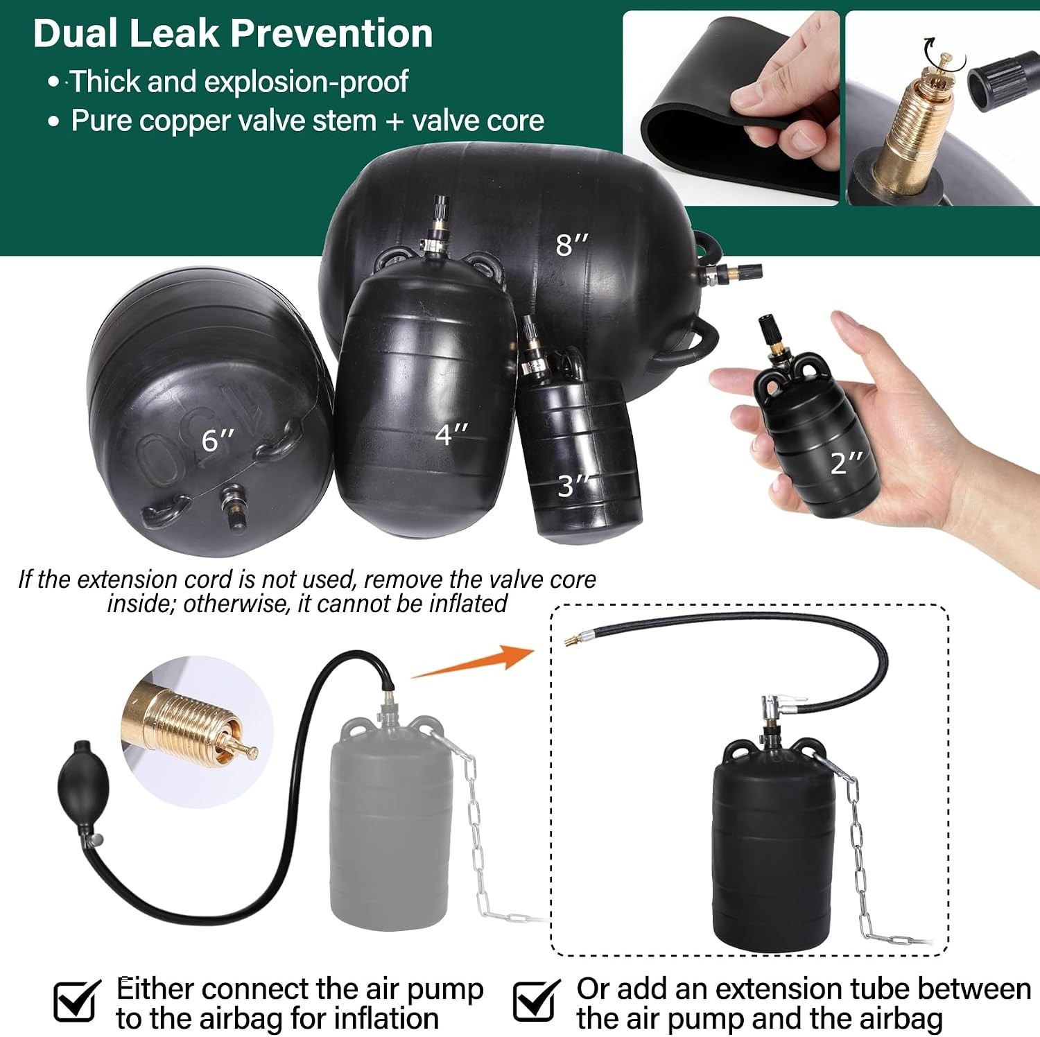 Durable 2&Prime; Inflatable Pipe Plug Kit with Safety Chain & Pump for Plumbing Tests