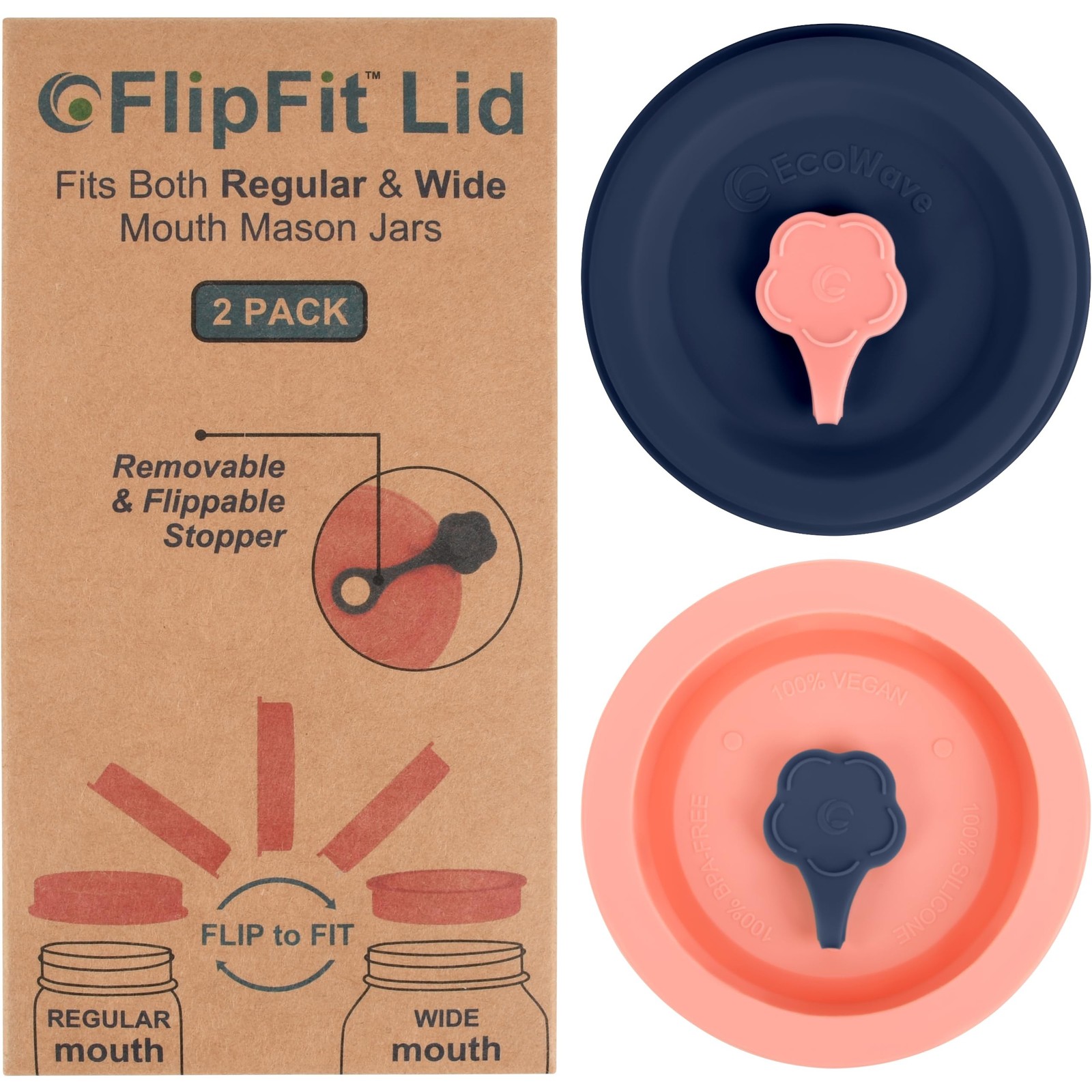 ORIGINAL CREATOR – FlipFit™ Dual-Fit Silicone Mason Jar Lids with Straw Ho