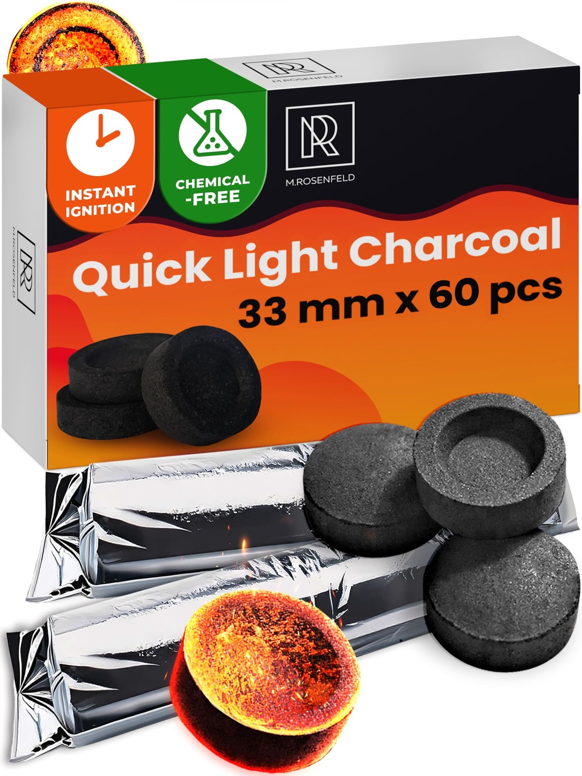 60 Pack Quick Light Charcoal Tablets for Incense – 33Mm Resin Burner