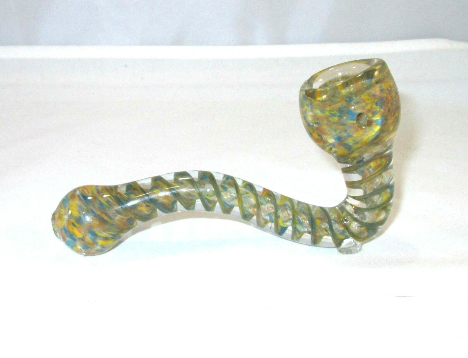 Sherlock Tobacco Pipe 4&Prime; Hand Blown Clear Green Multi Swirl