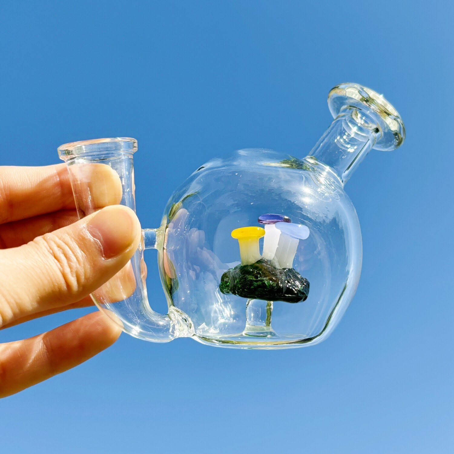 Mini Glass Bong Mushroom Diffused Percolator Water Pipe Hookah Bubbler w/Bowl